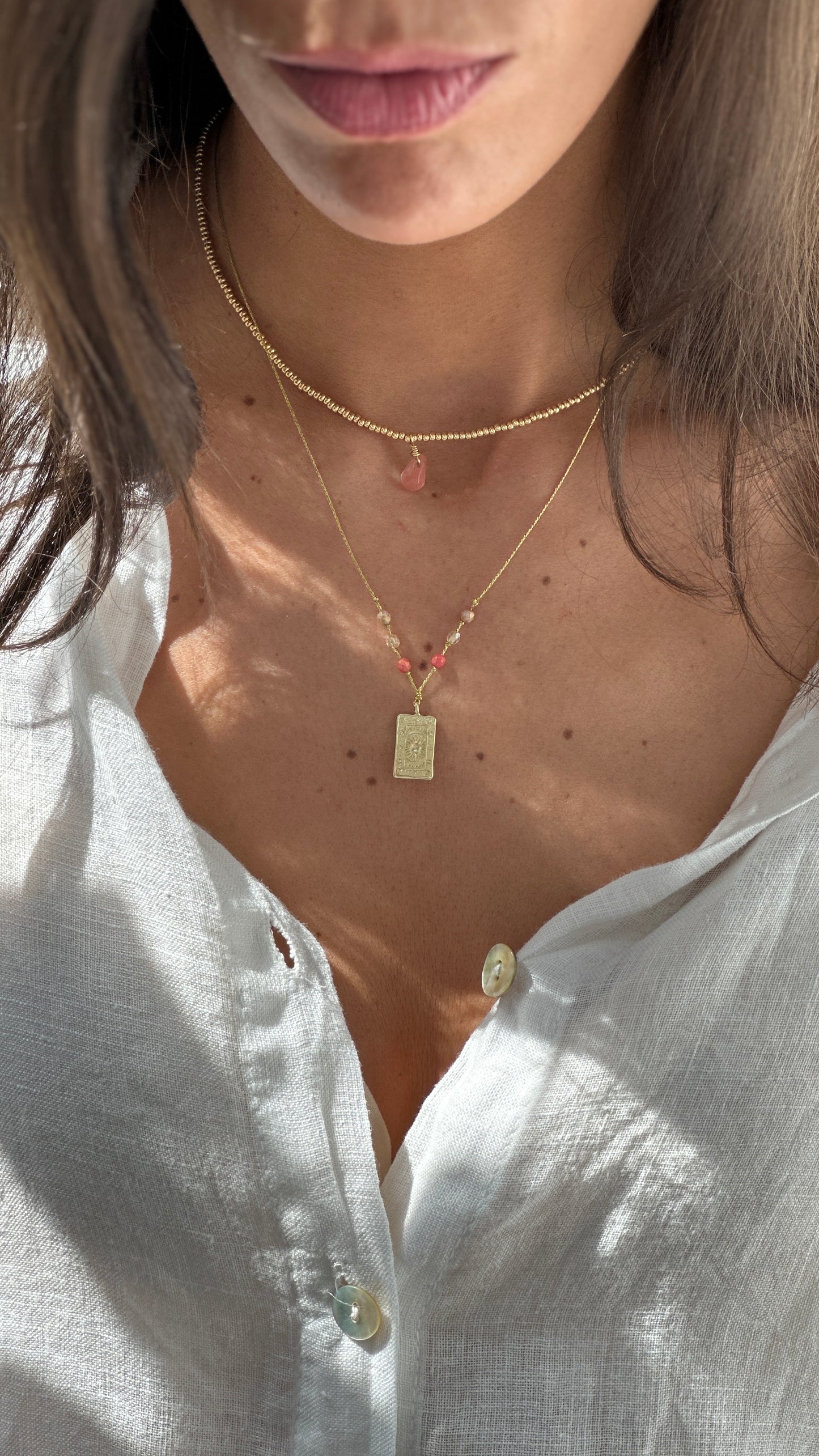 Collier Carte Doré corail