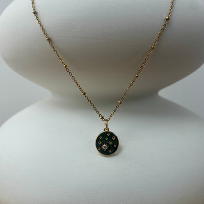 Collier Médaillon Rond Etoile Brillante